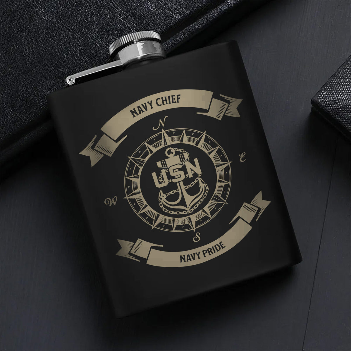 Navy Chief Pride Gift Set Hip Flask Set
