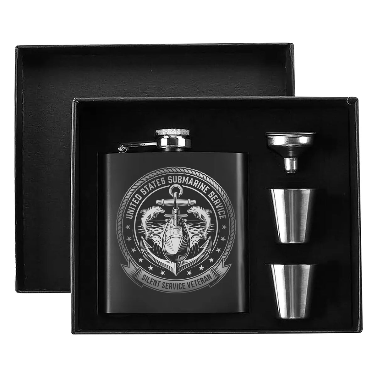 Silent Service Veteran Tribute Gift Hip Flask Set