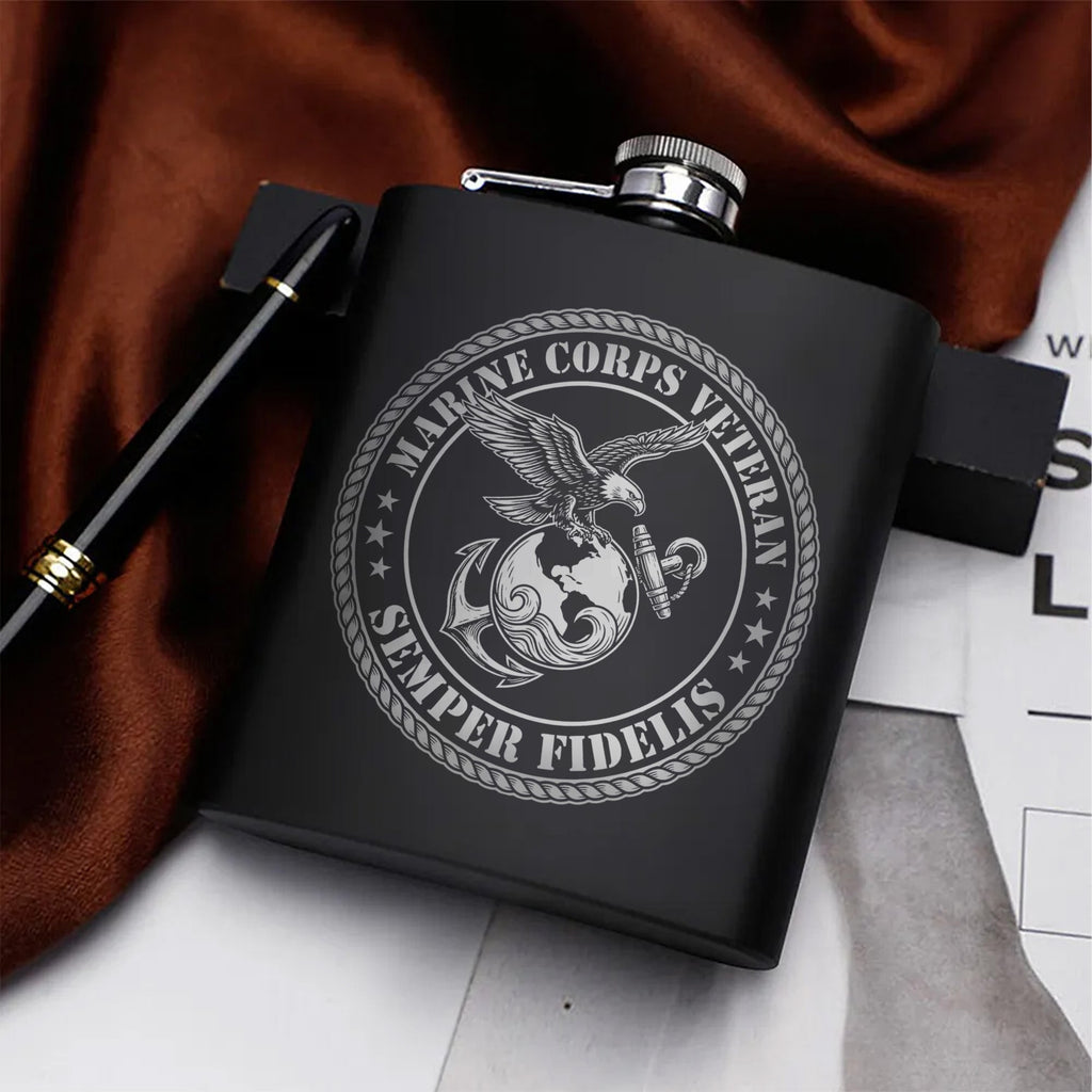 Marine Corps Veteran Gift Set Hip Flask Set