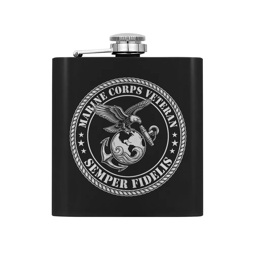 Marine Corps Veteran Gift Set Hip Flask Set