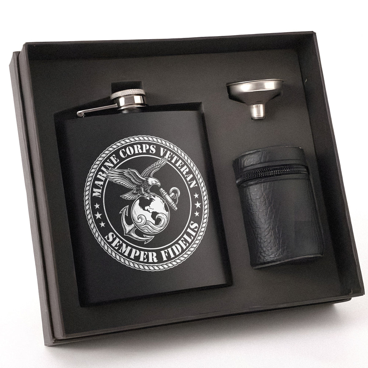 Marine Corps Veteran Gift Set Hip Flask Set