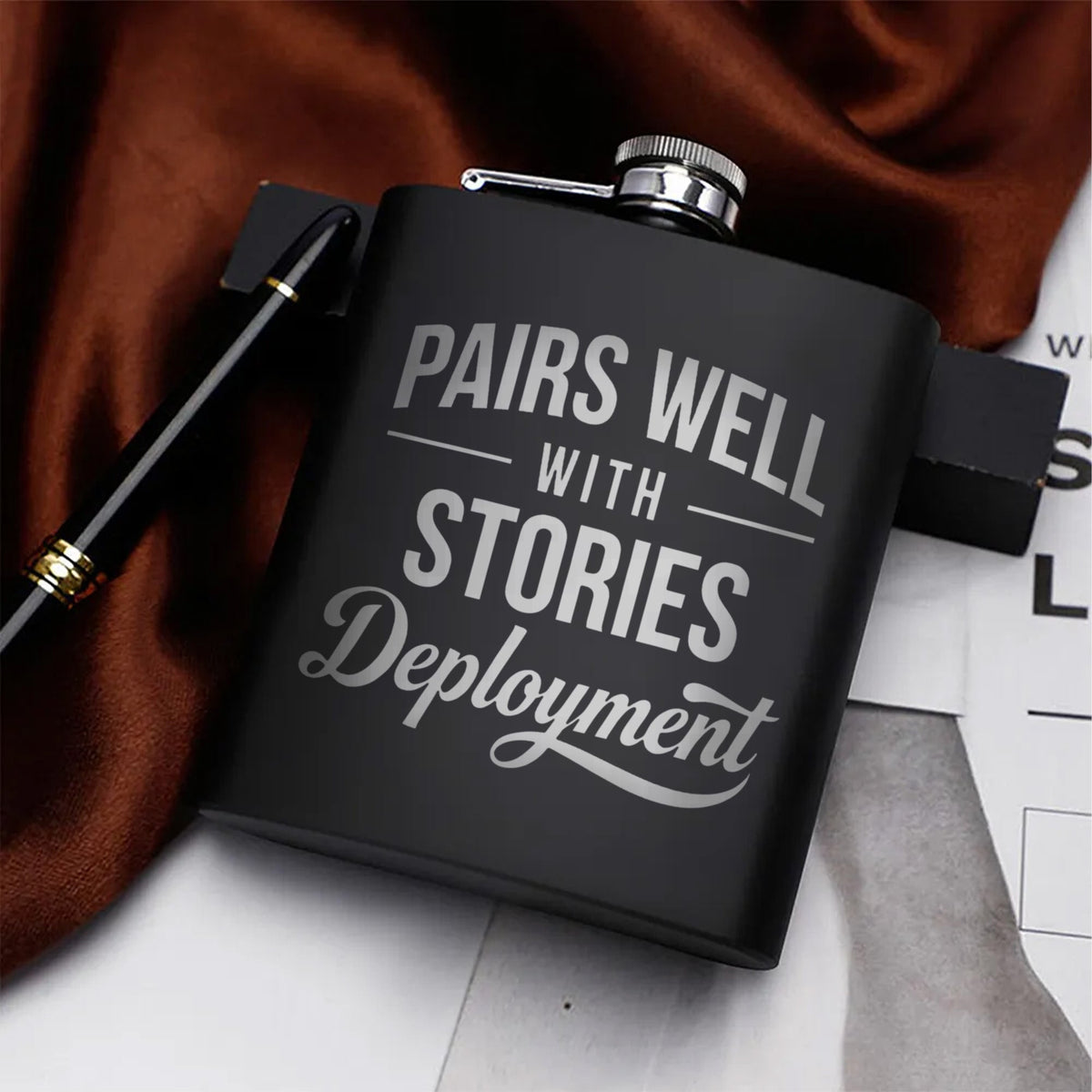 Memorable Moments for Deployment Stories Hip Flask Set