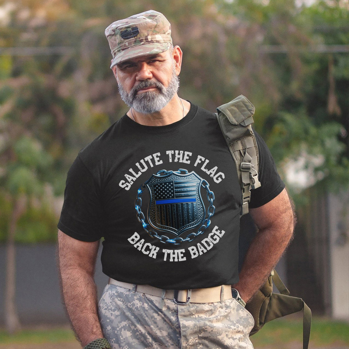 Salute the Flag Back Badge Proud US T-Shirt product image 12