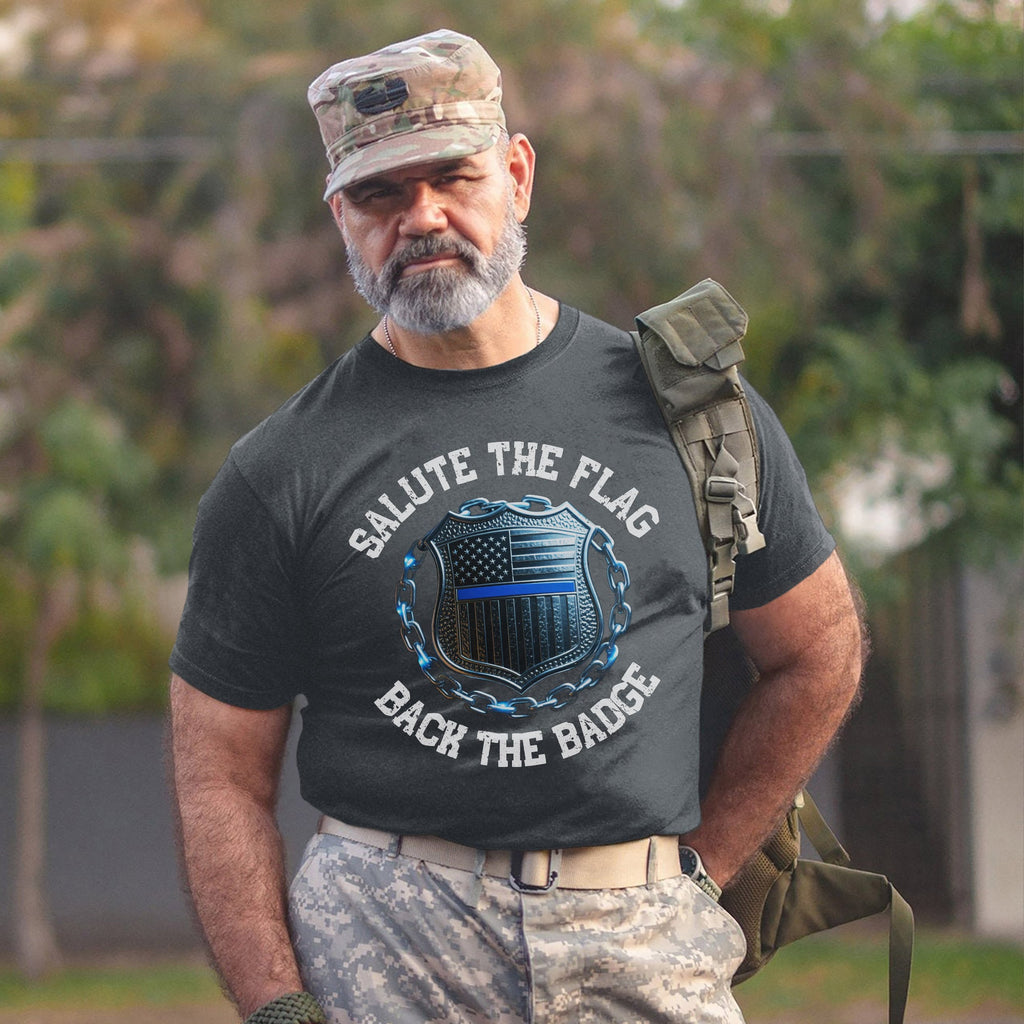 Salute the Flag Back Badge Proud US T-Shirt product image 13