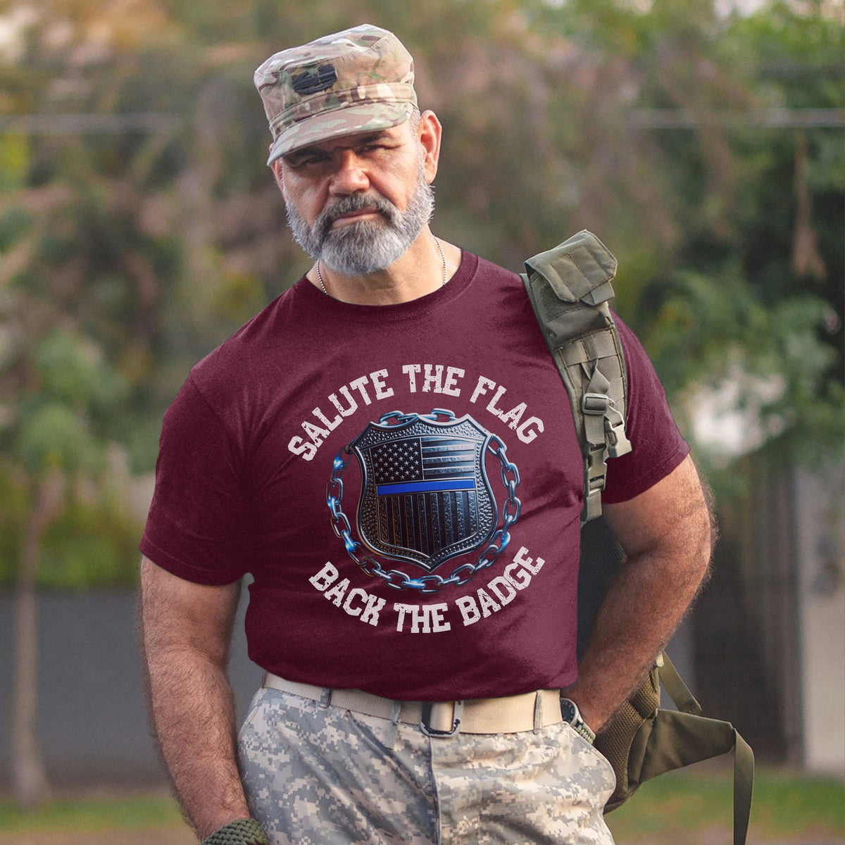 Salute the Flag Back Badge Proud US T-Shirt product image 11