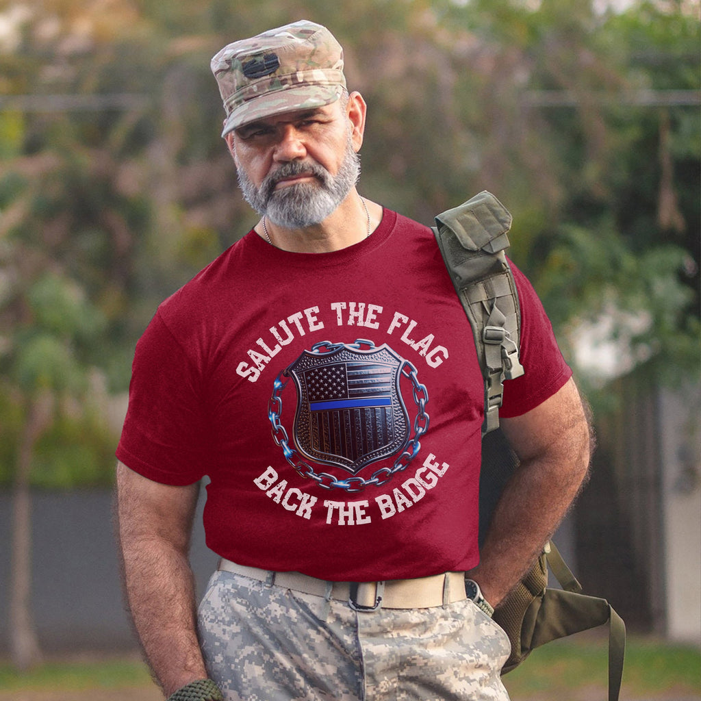 Salute the Flag Back Badge Proud US T-Shirt product image 9