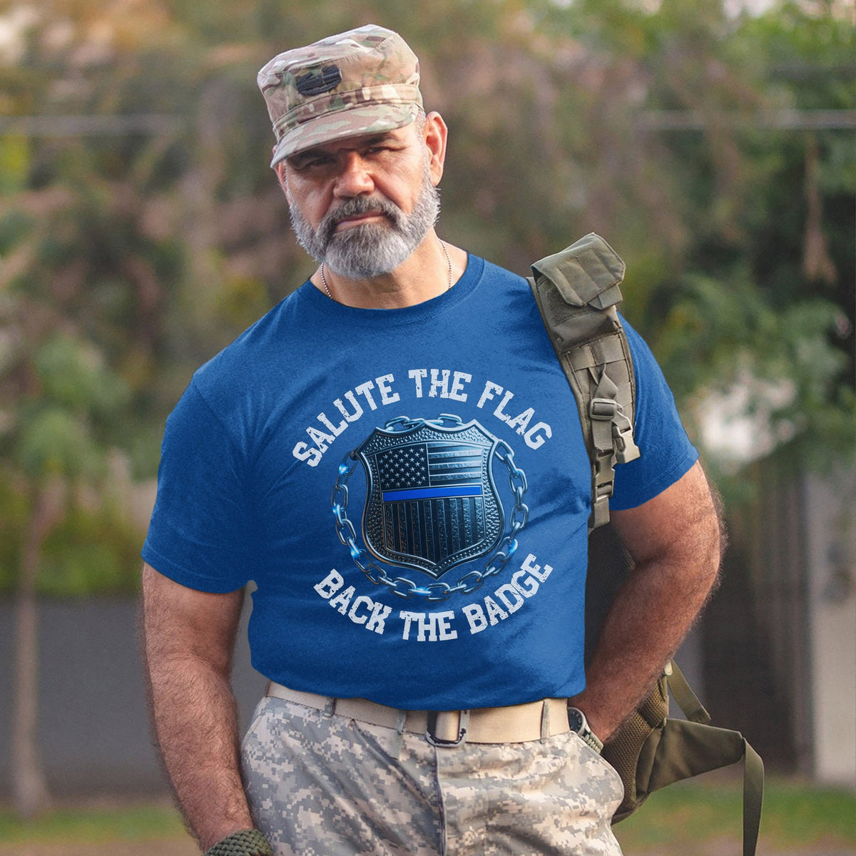 Salute the Flag Back Badge Proud US T-Shirt product image 10