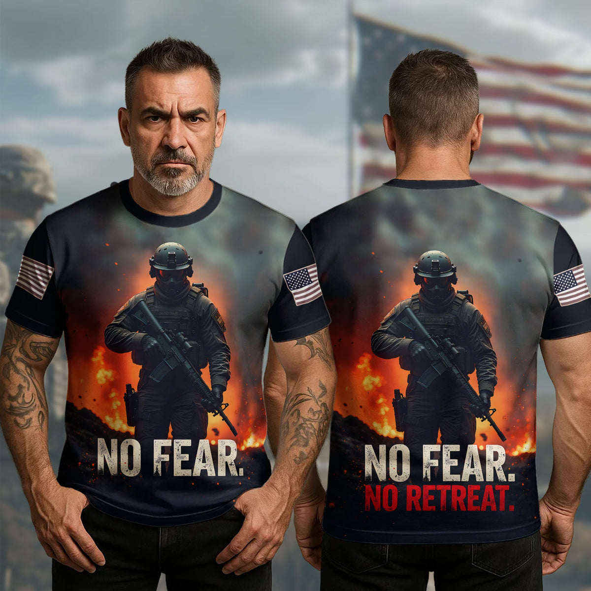 No Fear No Retreat Veteran All-over Print T-Shirt product image 10