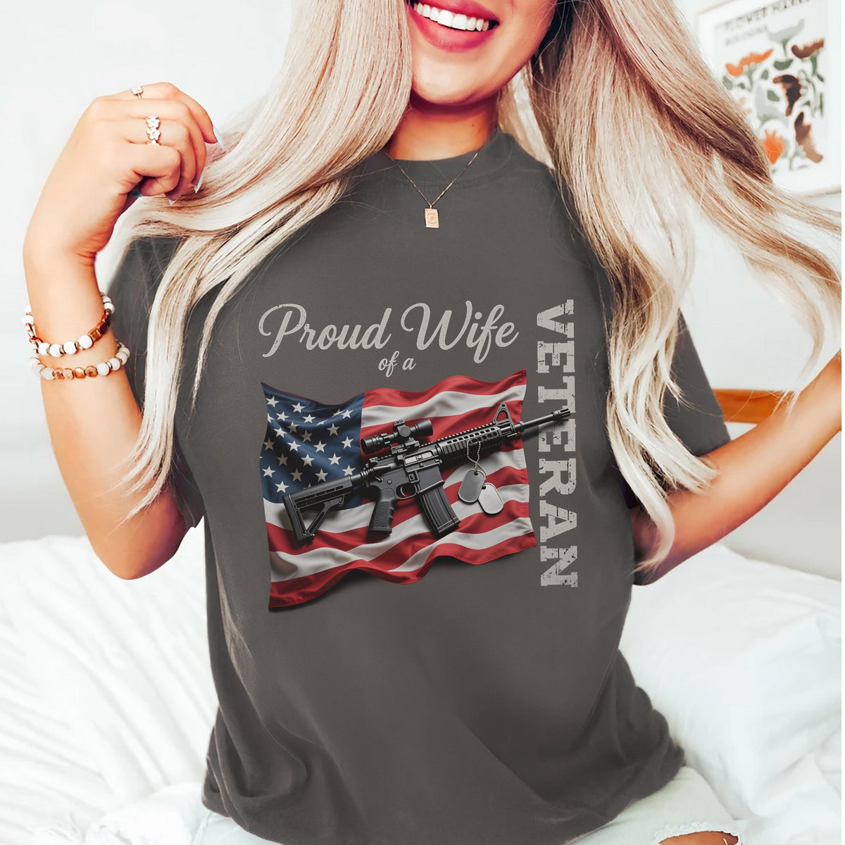 Proud Wife of a Veteran Strong Heart Loyal T-Shirt product image 9
