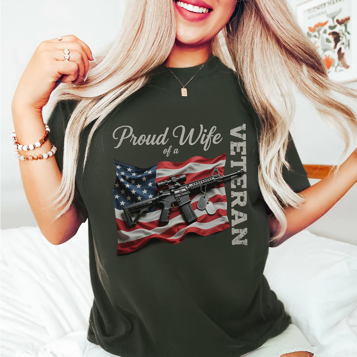 Proud Wife of a Veteran Strong Heart Loyal T-Shirt product image 11