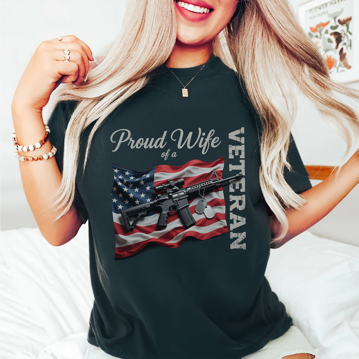 Proud Wife of a Veteran Strong Heart Loyal T-Shirt product image 12