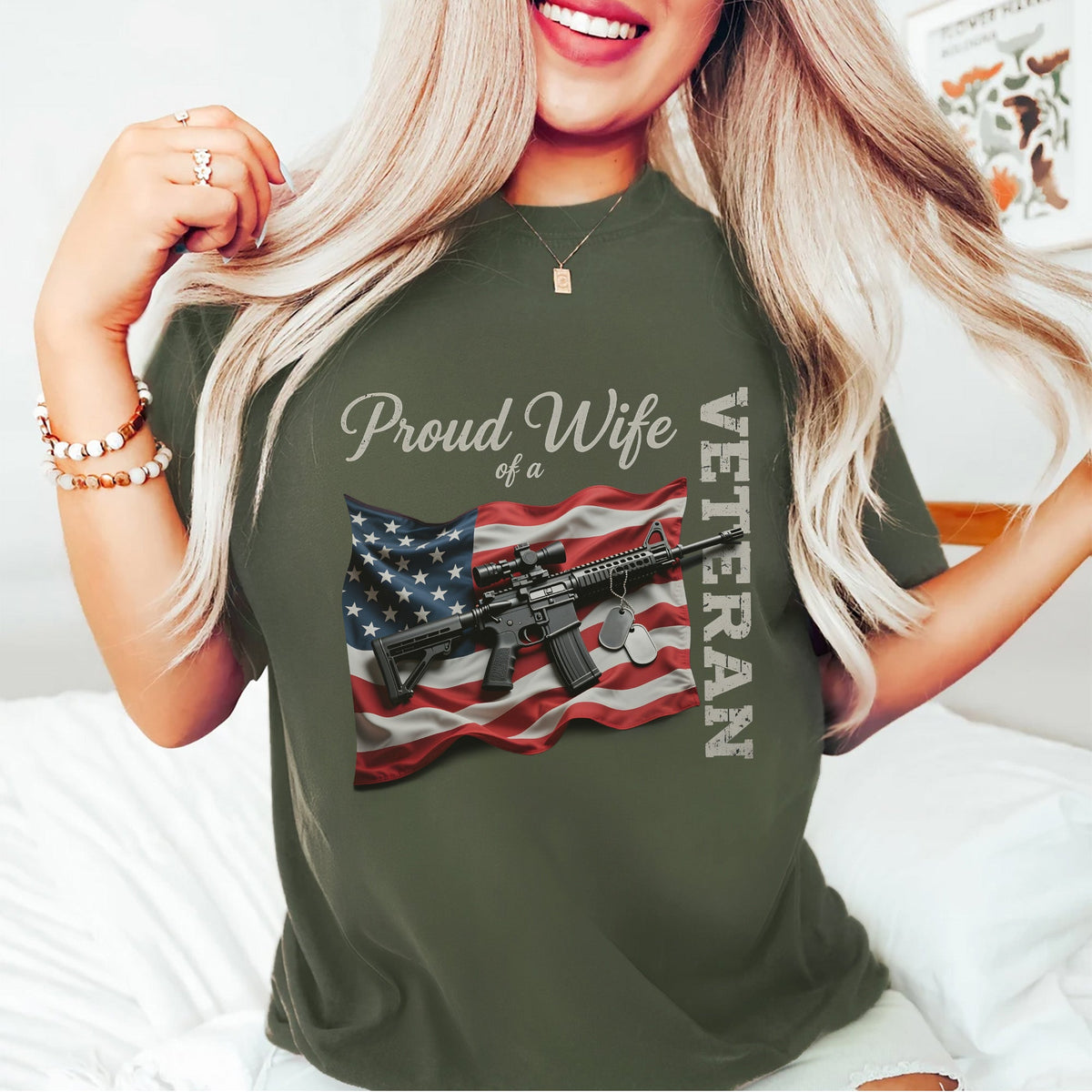 Proud Wife of a Veteran Strong Heart Loyal T-Shirt product image 10