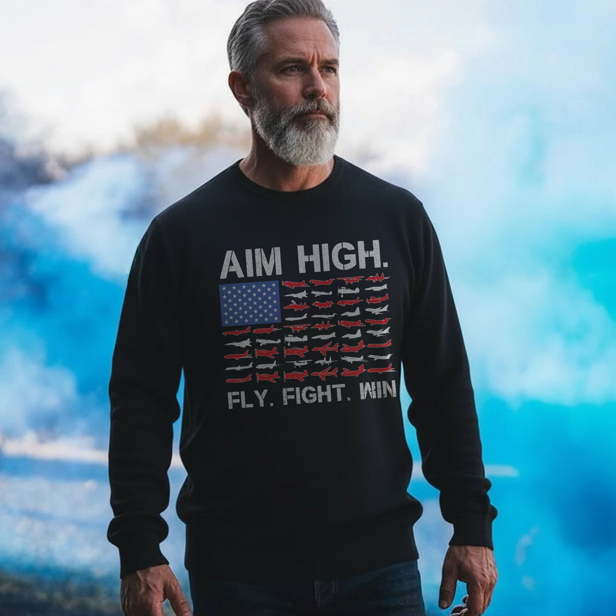 Aim High Fly Fight Win Airplane Sweatshirt product image 2