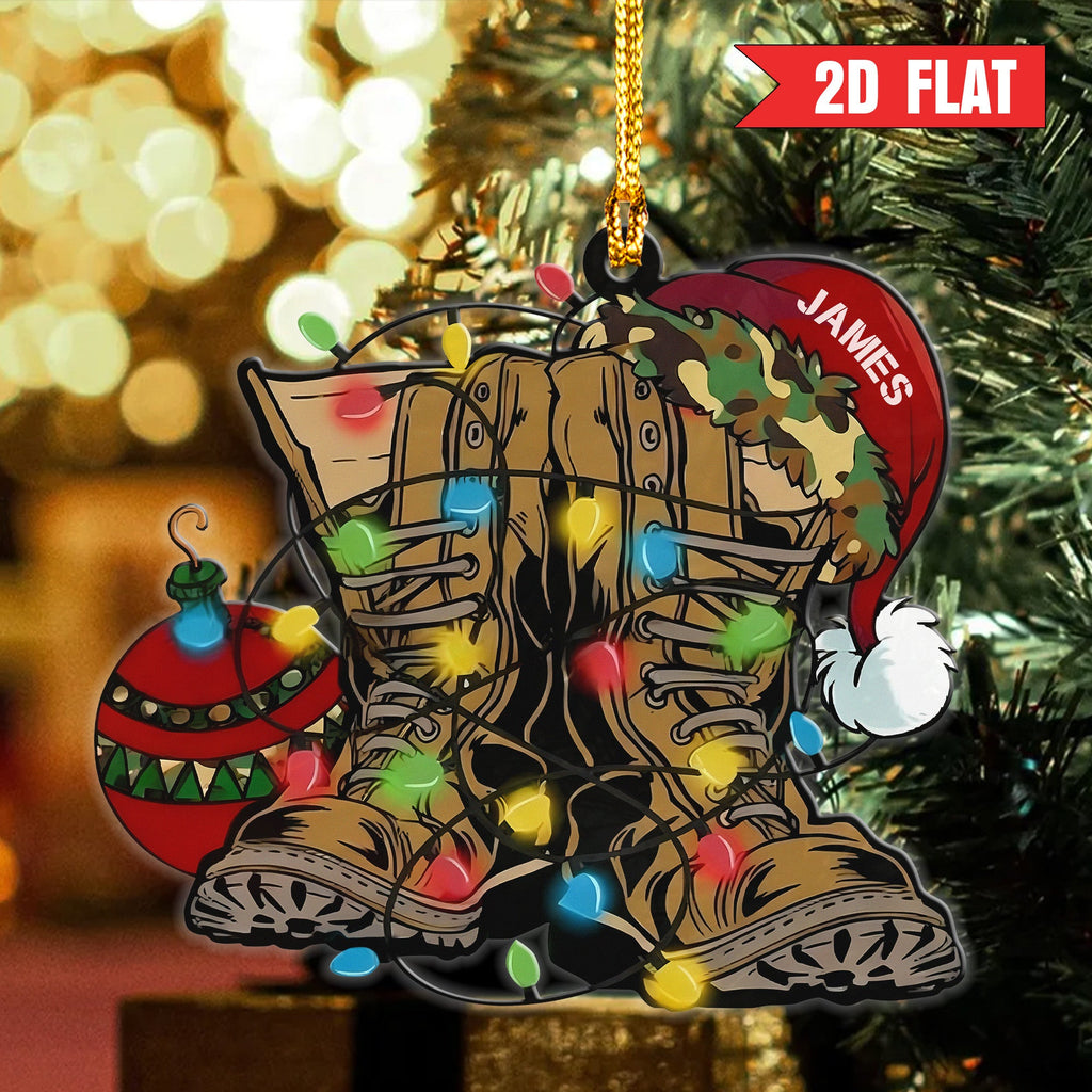 Veteran Christmas Military Boots Personalized Acrylic Ornament