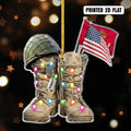 Military Boots Christmas Lights American Flag Veteran Personalized Acrylic Ornament