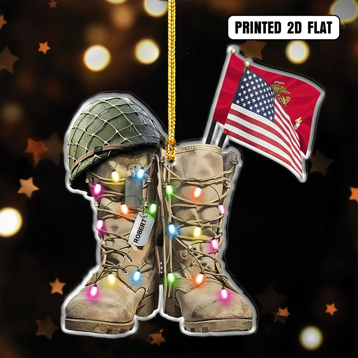 Military Boots Christmas Lights American Flag Veteran Personalized Acrylic Ornament