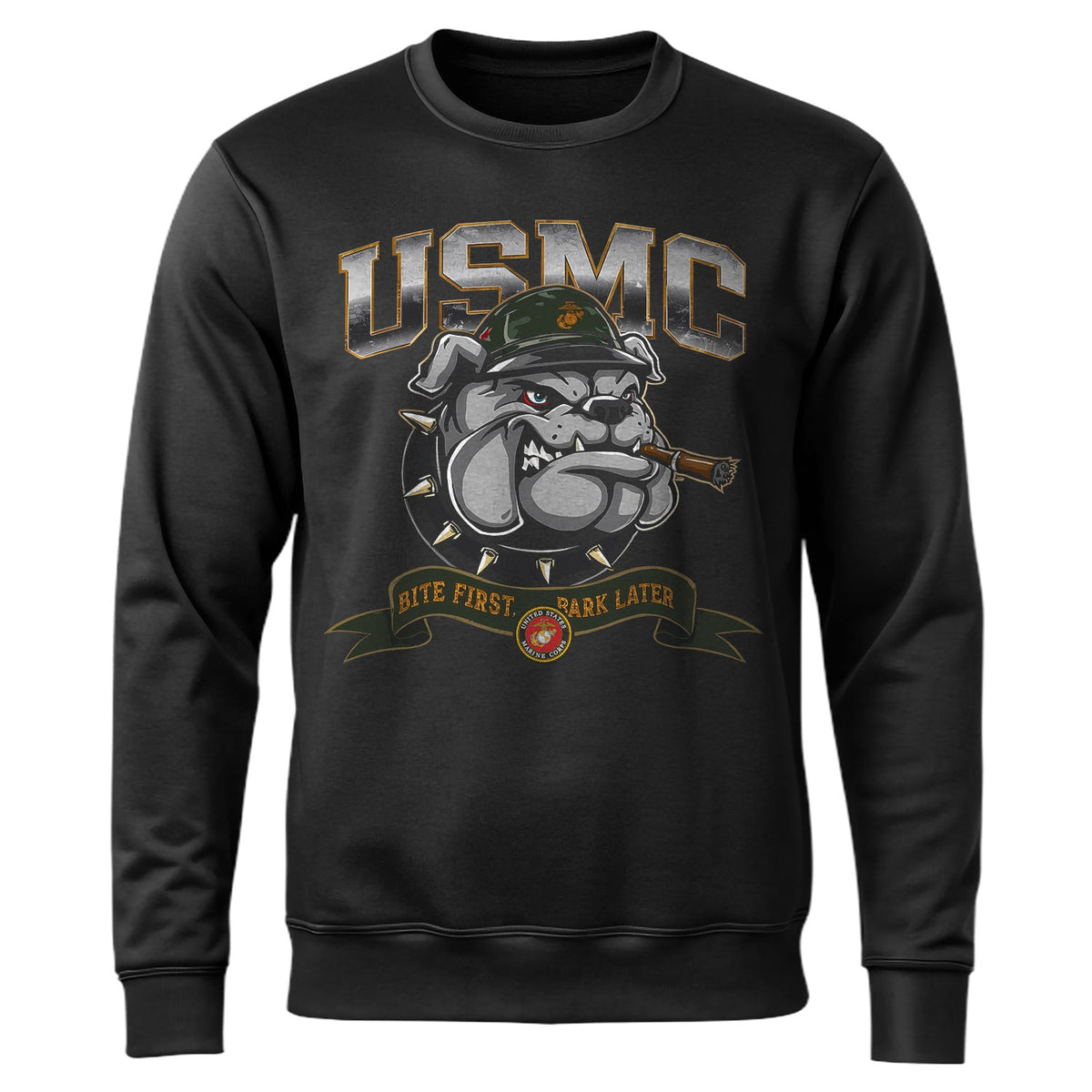 USMC American Bulldog Bite First Bark Sweatshirt product image 1