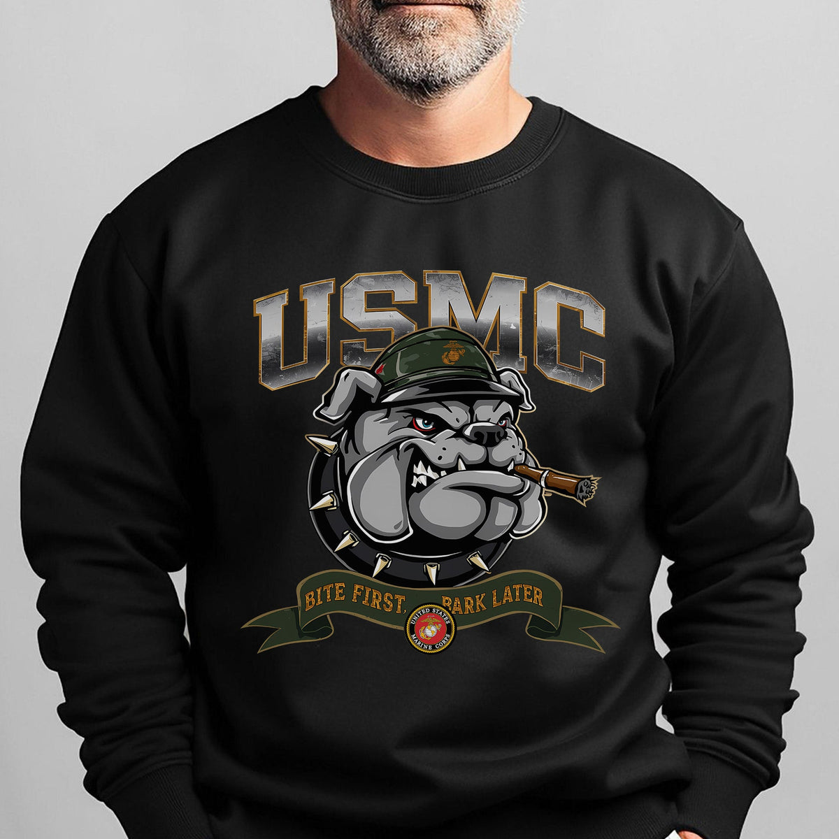 USMC American Bulldog Bite First Bark Sweatshirt product image 6