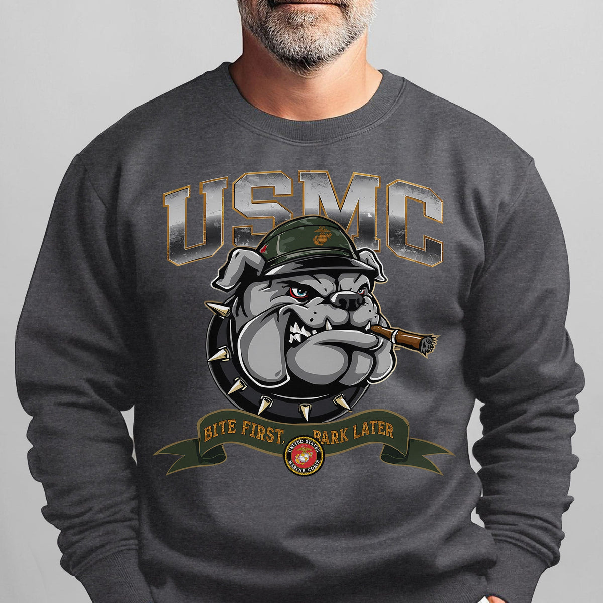 USMC American Bulldog Bite First Bark Sweatshirt product image 7