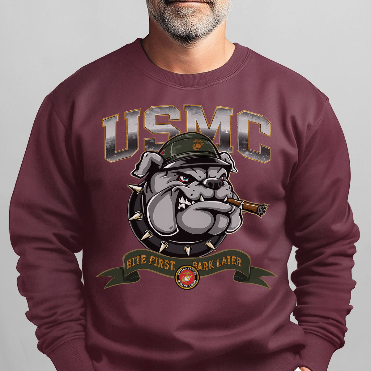 USMC American Bulldog Bite First Bark Sweatshirt product image 14