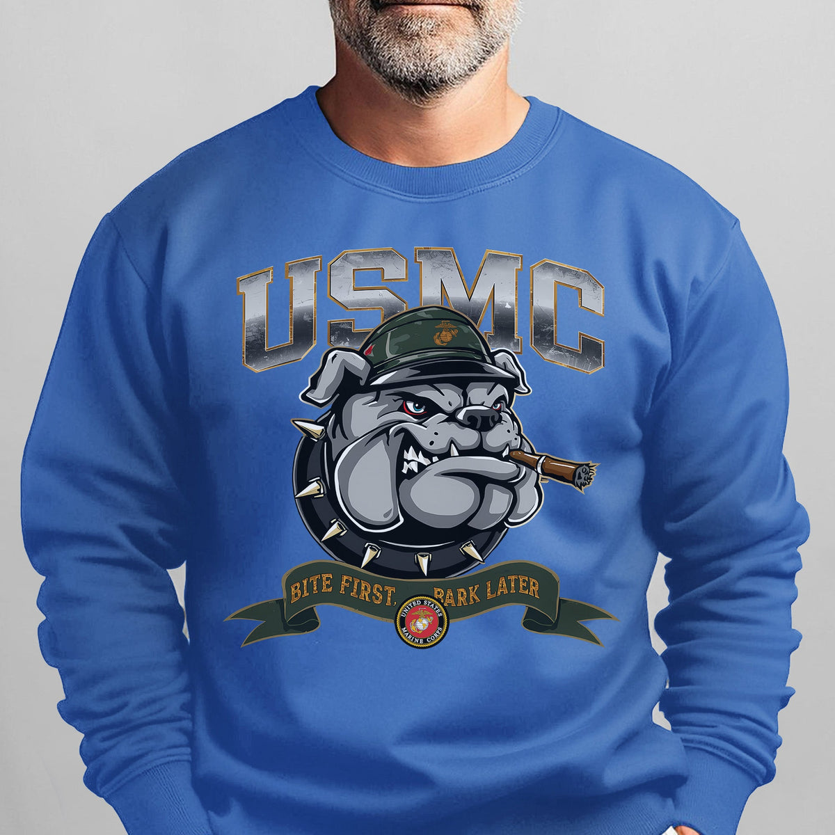 USMC American Bulldog Bite First Bark Sweatshirt product image 13