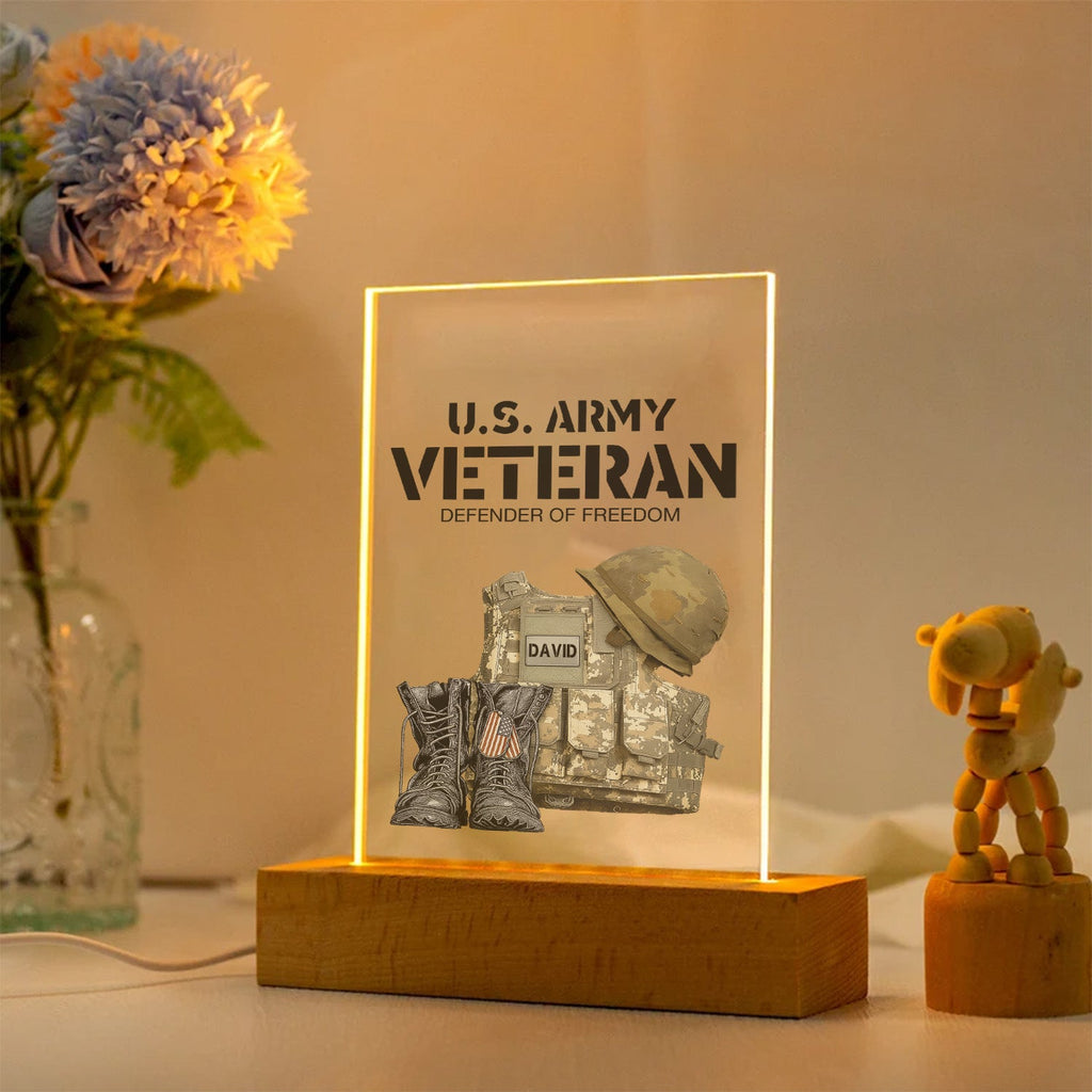 US Army Veteran Defender of Freedom Personalized LED Night Light