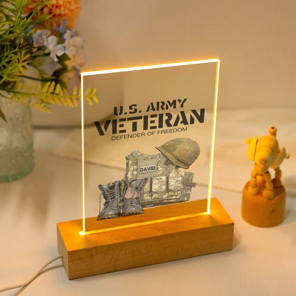 US Army Veteran Defender of Freedom Personalized LED Night Light