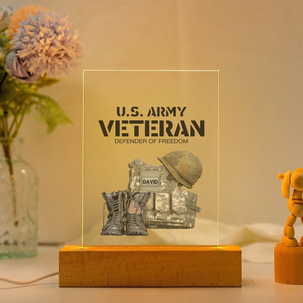 US Army Veteran Defender of Freedom Personalized LED Night Light