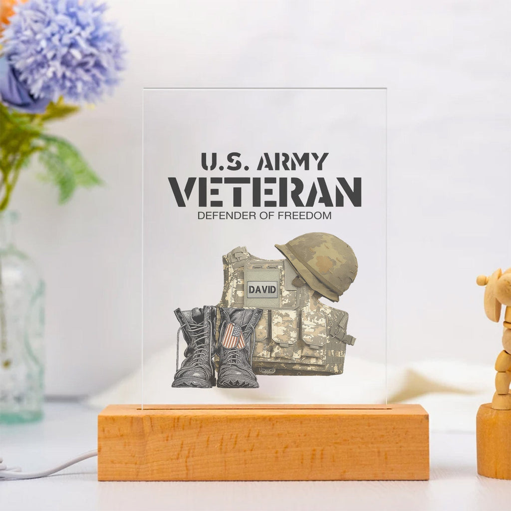US Army Veteran Defender of Freedom Personalized LED Night Light