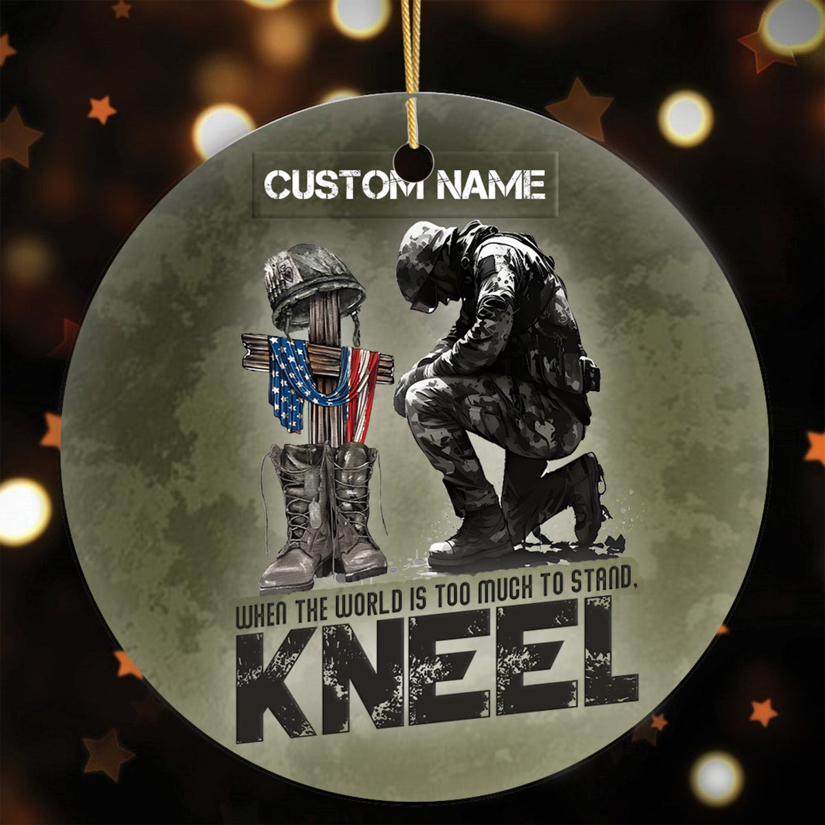 When the World Is Too Much to Stand Kneel U.S. Veteran Personalized Ornament