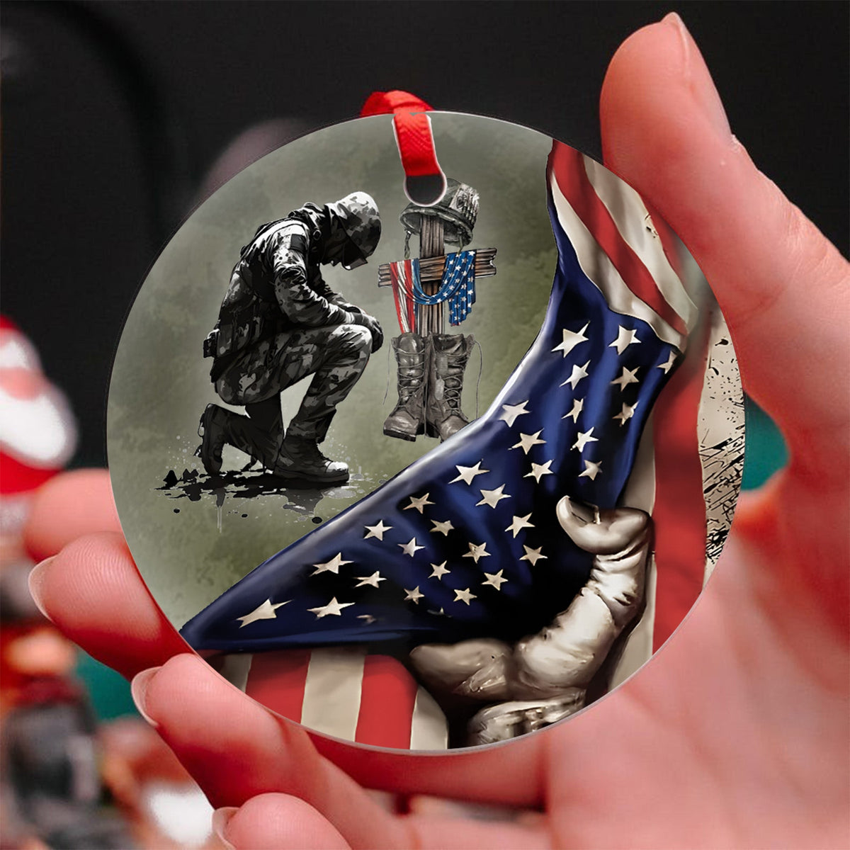 When the World Is Too Much to Stand Kneel U.S. Veteran Personalized Ornament