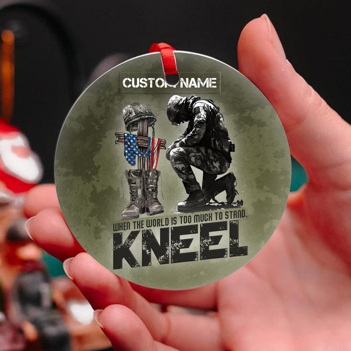 When the World Is Too Much to Stand Kneel U.S. Veteran Personalized Ornament