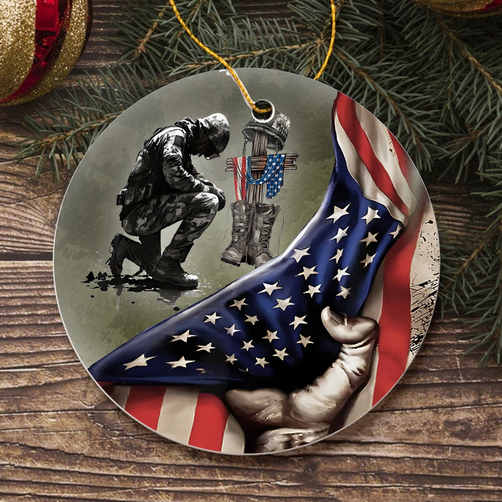 When the World Is Too Much to Stand Kneel U.S. Veteran Personalized Ornament
