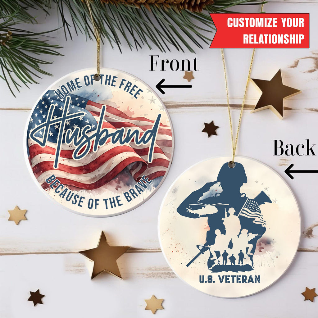 Brave Veterans American Flag Personalized Ornament