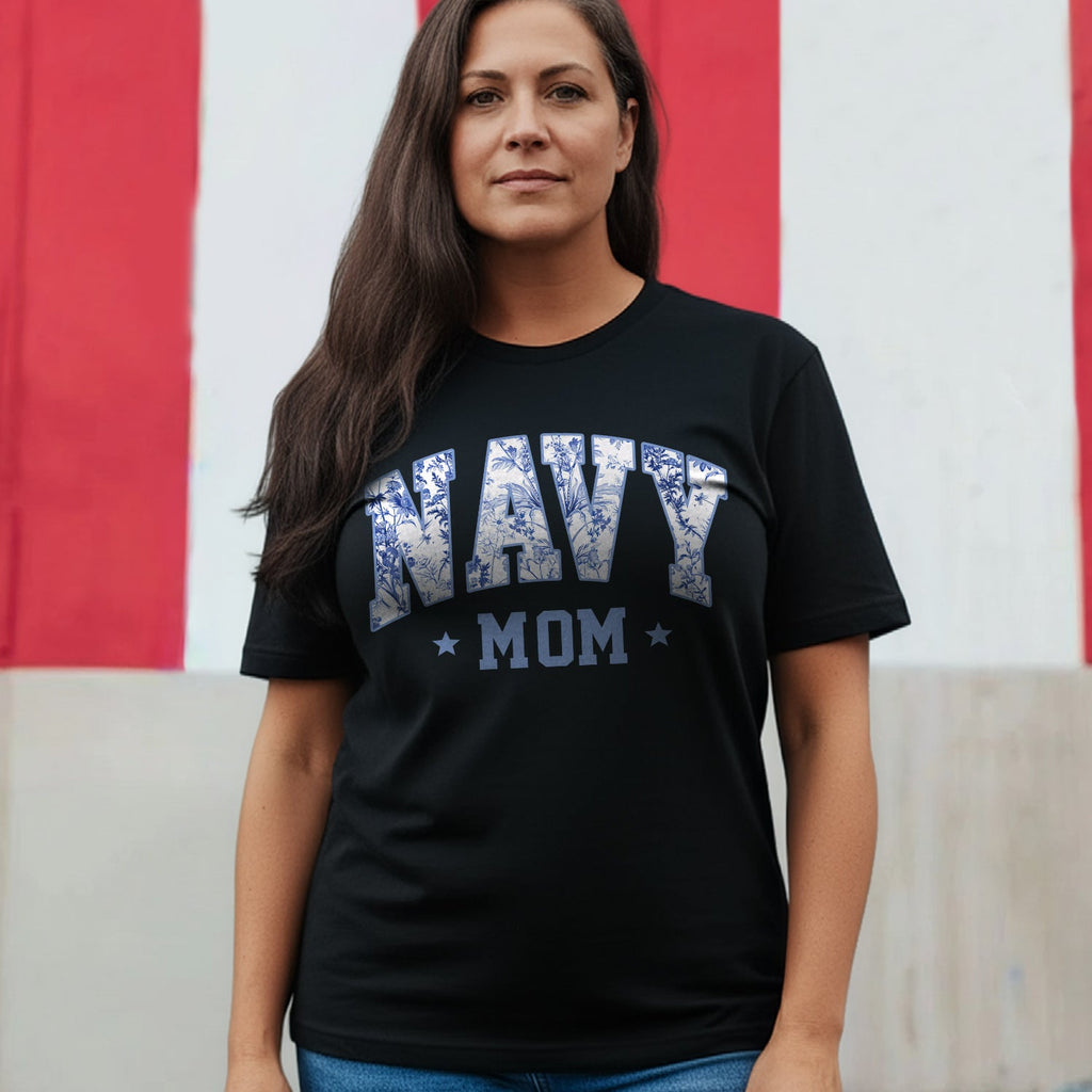 Navy Mom Blue Vintage Floral Pattern US T-Shirt product image 5