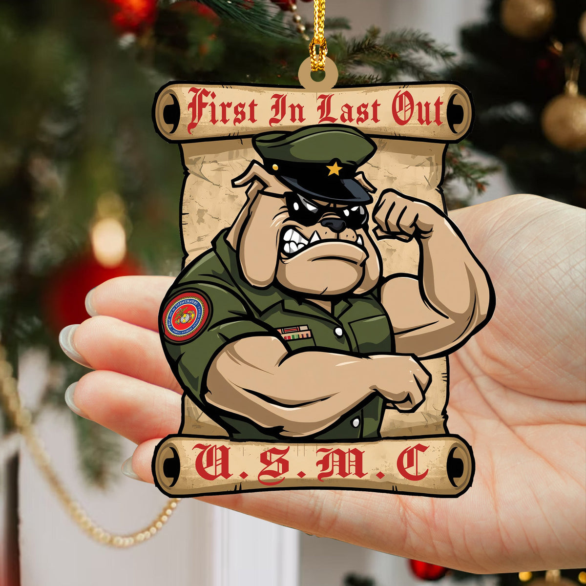 USMC Bulldog Veteran Acrylic Ornament