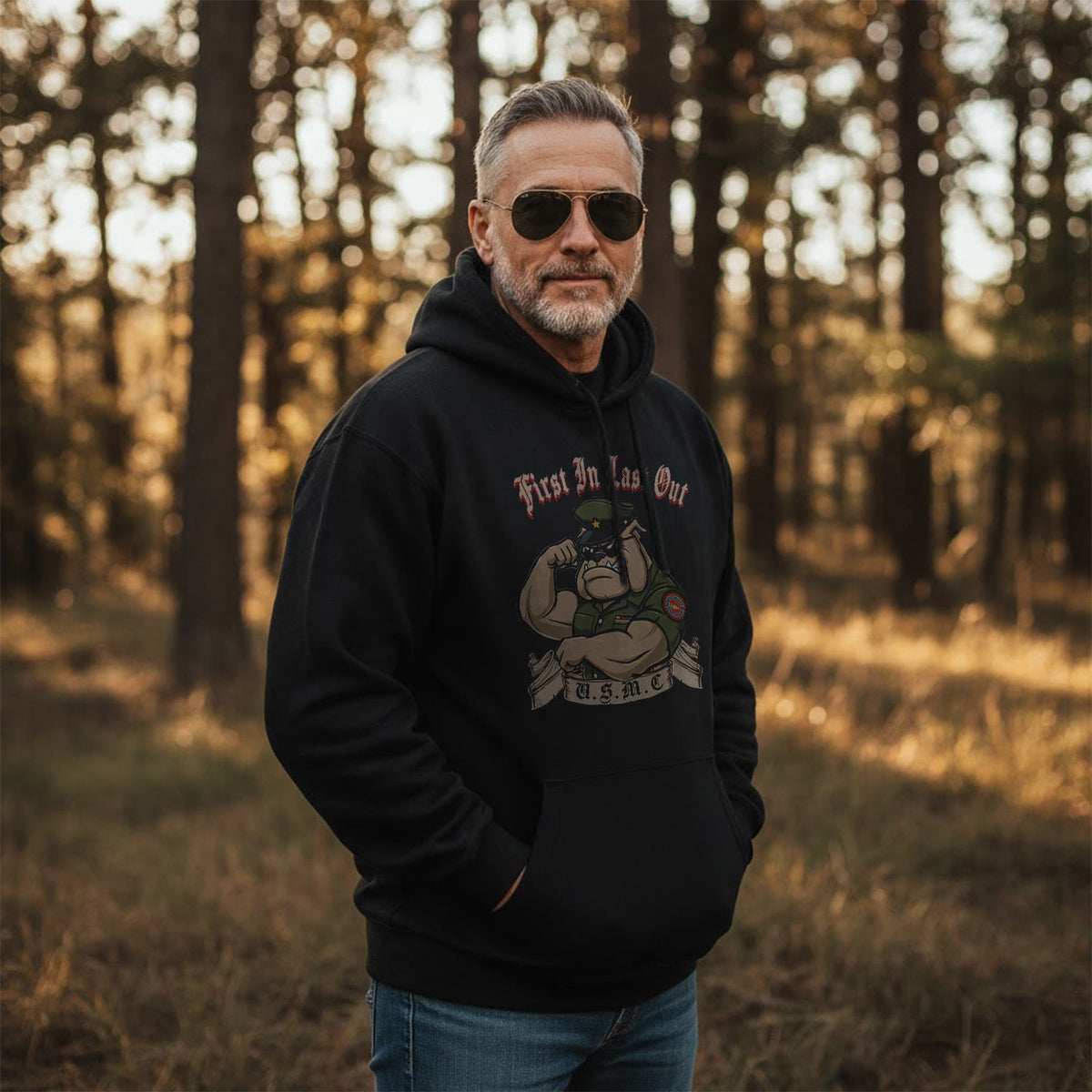 First In Last Out USMC Bulldog United Hoodie product image 5