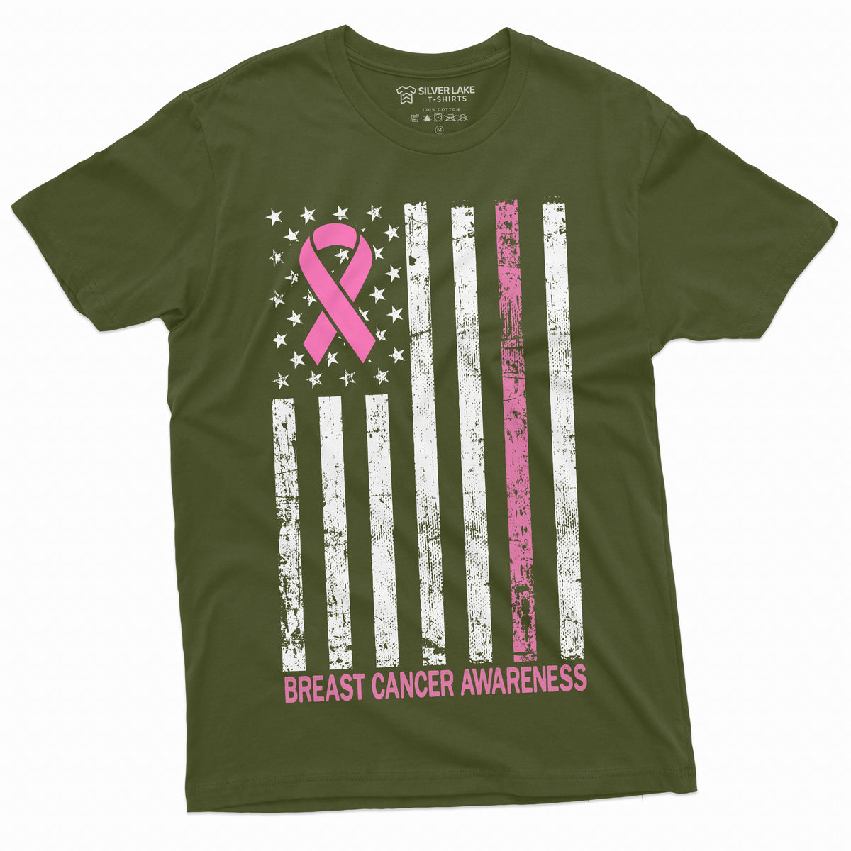 Breast Cancer Awareness T-shirt Ribbon USA Flag Day Womens product image 12