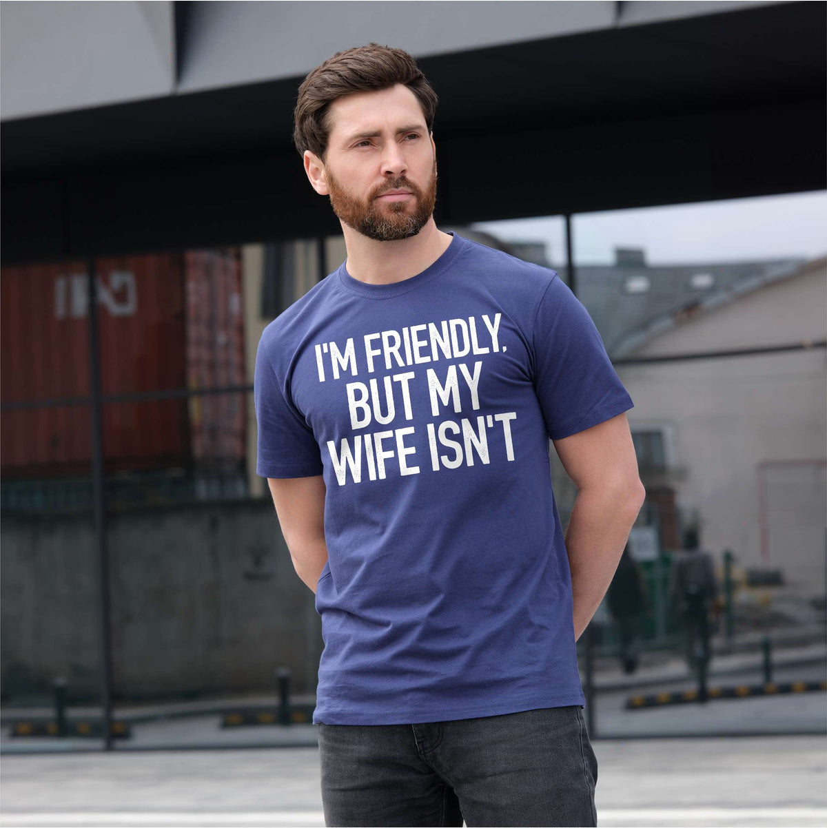 Men's Funny I'm Friendly, But My Wife Isn't Graphic T-shirt product image 2