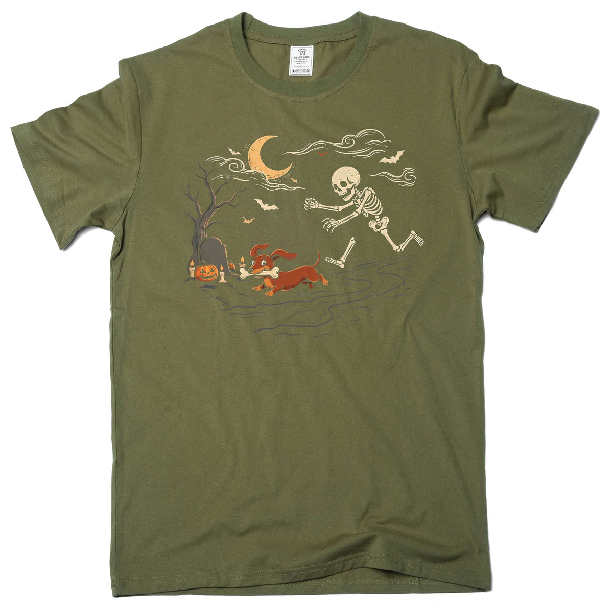Funny Halloween Shirt Skeleton Chasing Dog Spooky Season product image 4