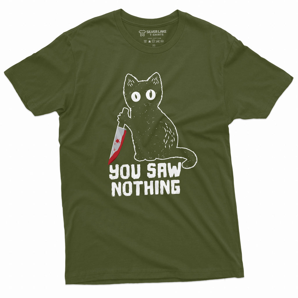 Men's Funny Cat T-shirt you saw nothing with bloody knife product image 4