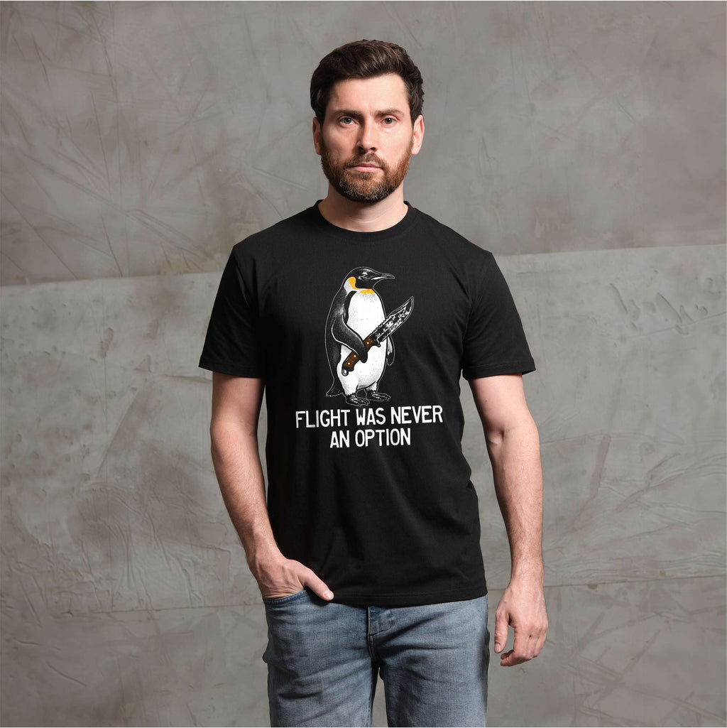 Flight Was Never An Option Shirt Funny Penguin Dark Humor product image 1