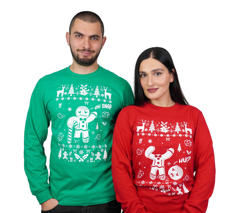 Couple Christmas funny outfits Men's Green Women's red ugly product image 1