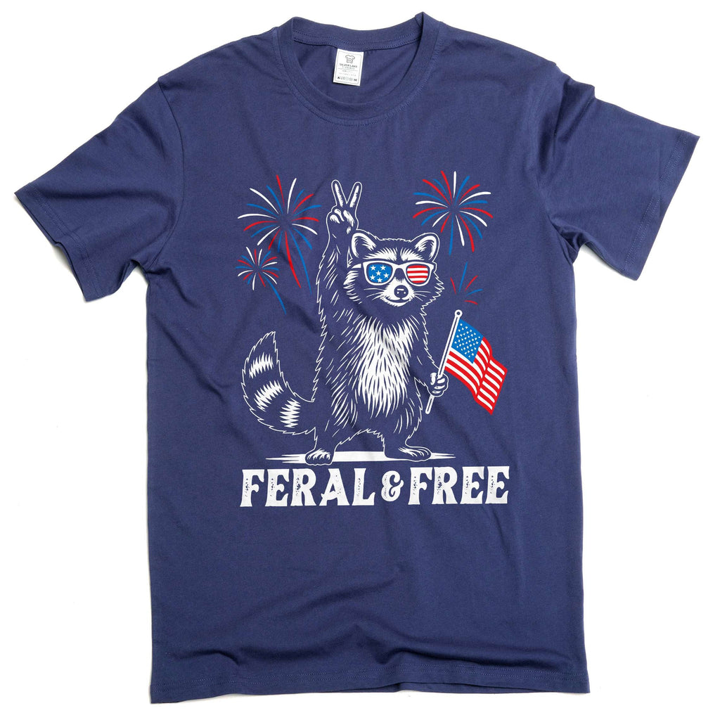 4th of July funny racoon feral and free t-shirt wild animal product image 3
