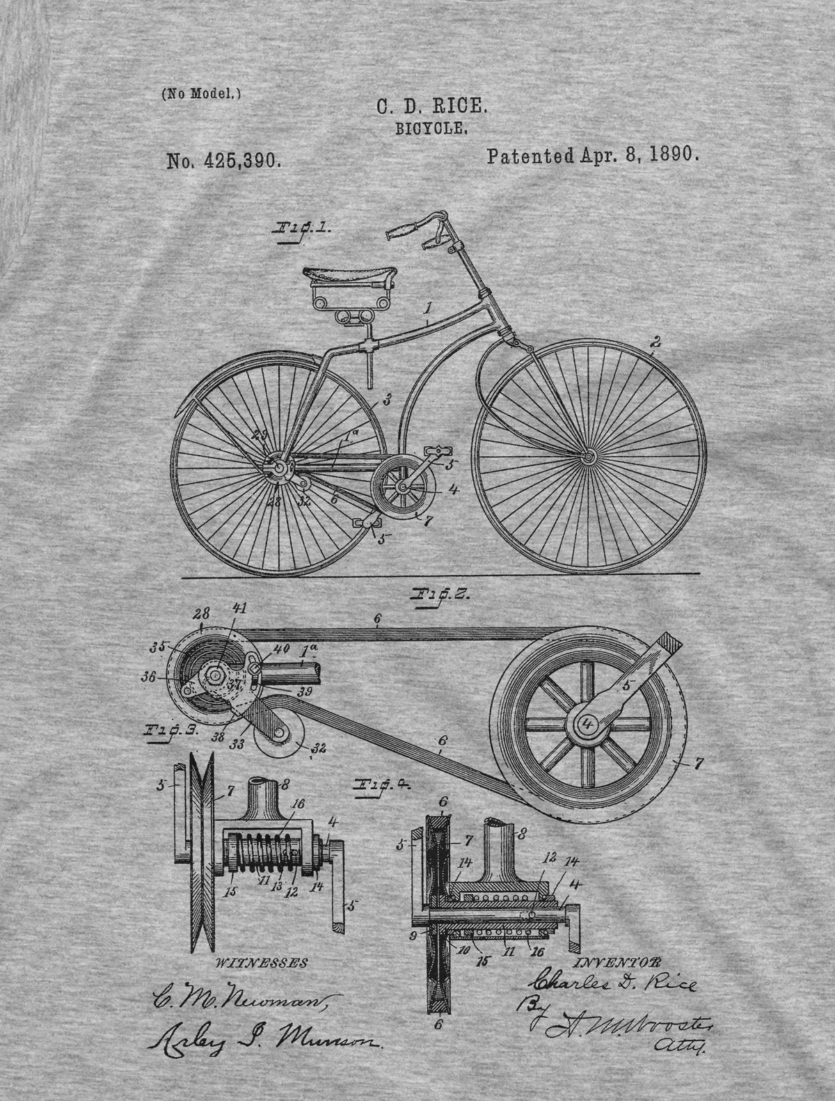 Mens Bicycle Patent 1860 T-shirt Bike History Tee shirt product image 2