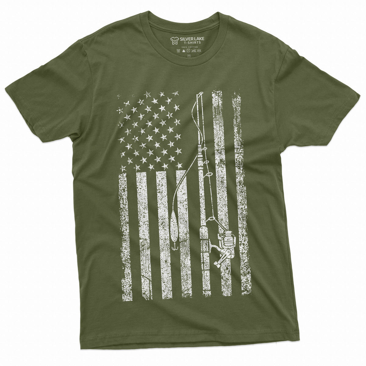 Mens USA American Fish Flag T Shirt Fishing Pole Rod Reel product image 1