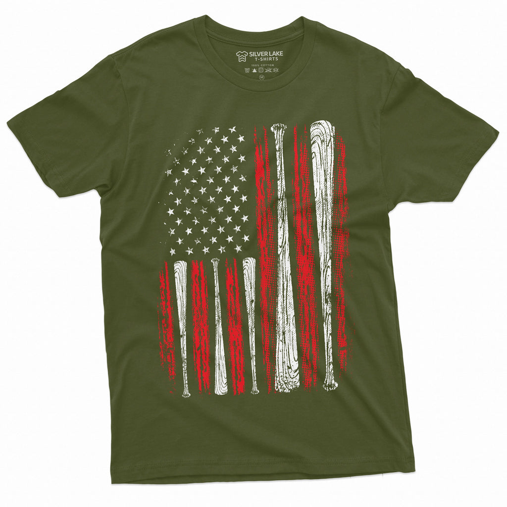 Men's Baseball USA Flag T-shirt Bat American Sports Shirt product image 5