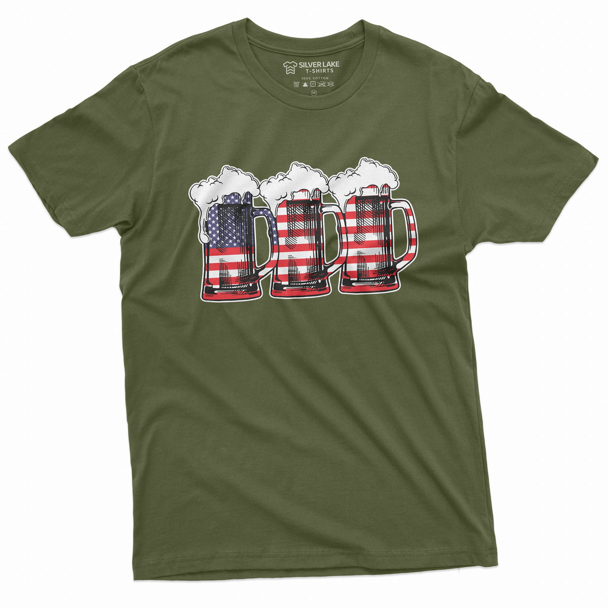 Men's USA Beer Mug American Flag Pattern T-shirt Partying 4th of July Independence day Drinking Shirt