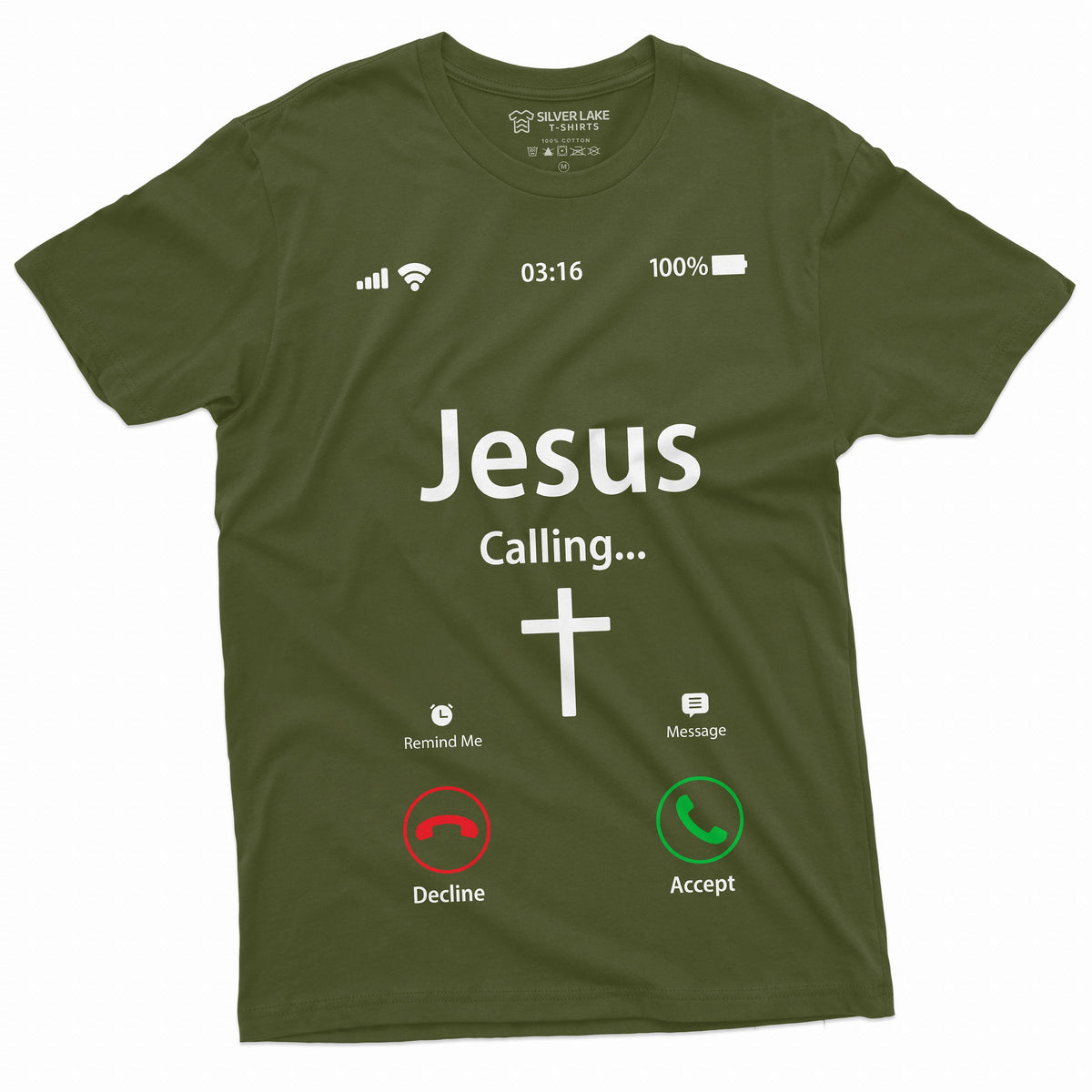 Jesus Calling Accept Decline Phone Menu Tee Shirt Church product image 5