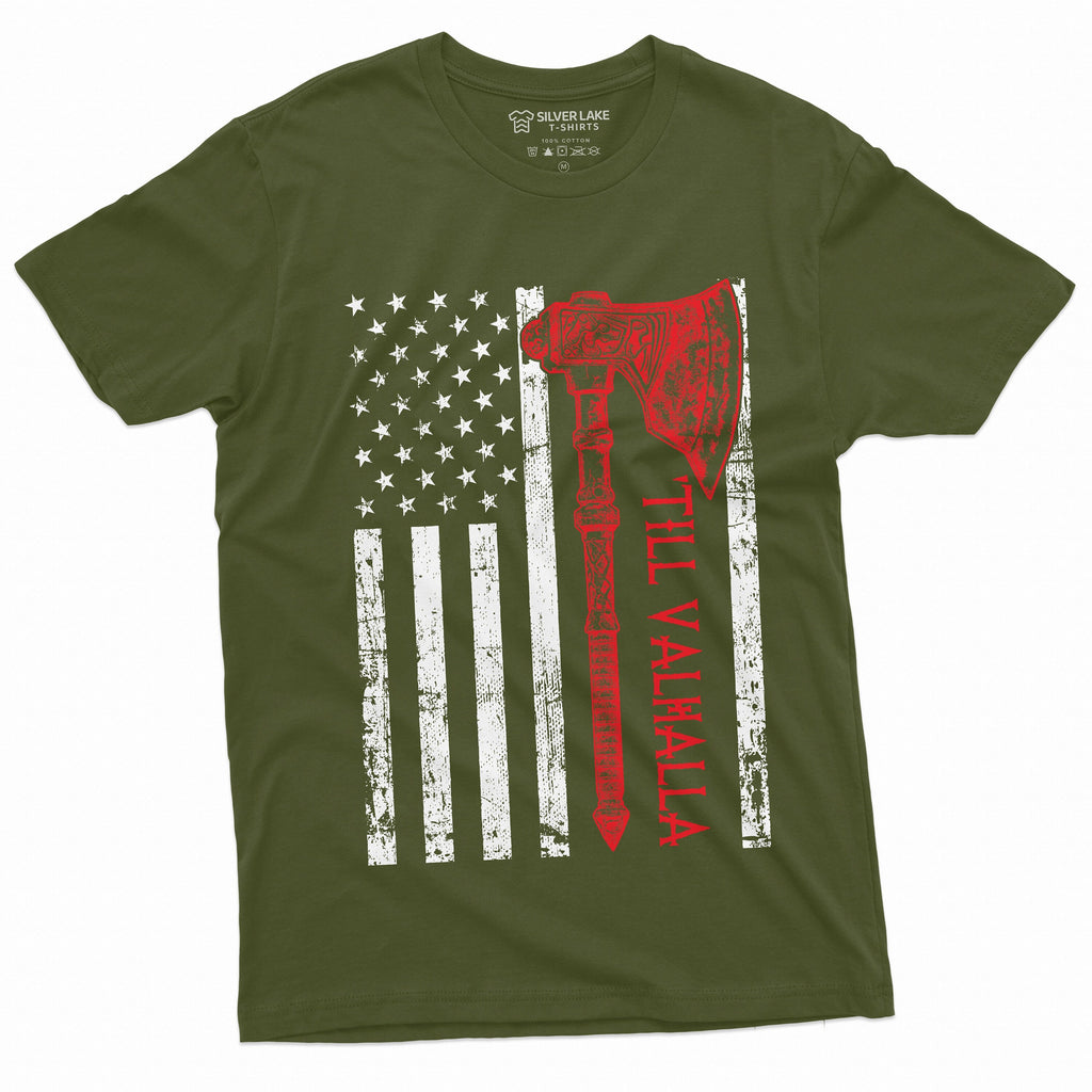 Men's Viking Till Valhalla USA Flag T-shirt American with product image 1